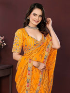 Ai Fashion Yellow Georgette Digital Print Party Wear Saree - Distacart