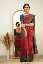 DEIANA'S Beautiful Designer Golden zari Soft Lichi Silk Saree - Maroon