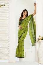 Vastranavya Olive Digital Printed Linen Ready To Wear Designer Saree with Unstitched Blouse - Distacart