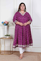 Miravan Plus Size Women Cotton Magenta Gota Lace And Embroidered Anarkali Kurta - Distacart