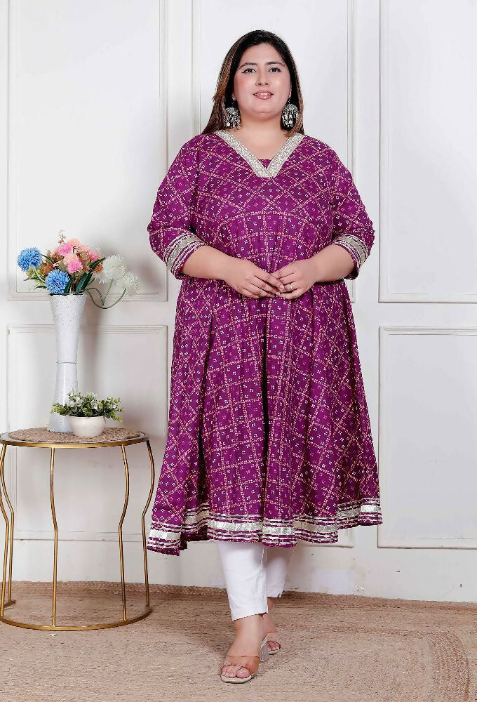 Miravan Plus Size Women Cotton Magenta Gota Lace And Embroidered Anarkali Kurta - Distacart