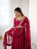 Teeya Creation Rani Color Heavy Georgette Wedding Wear Embroidery Work Long Gown - Distacart