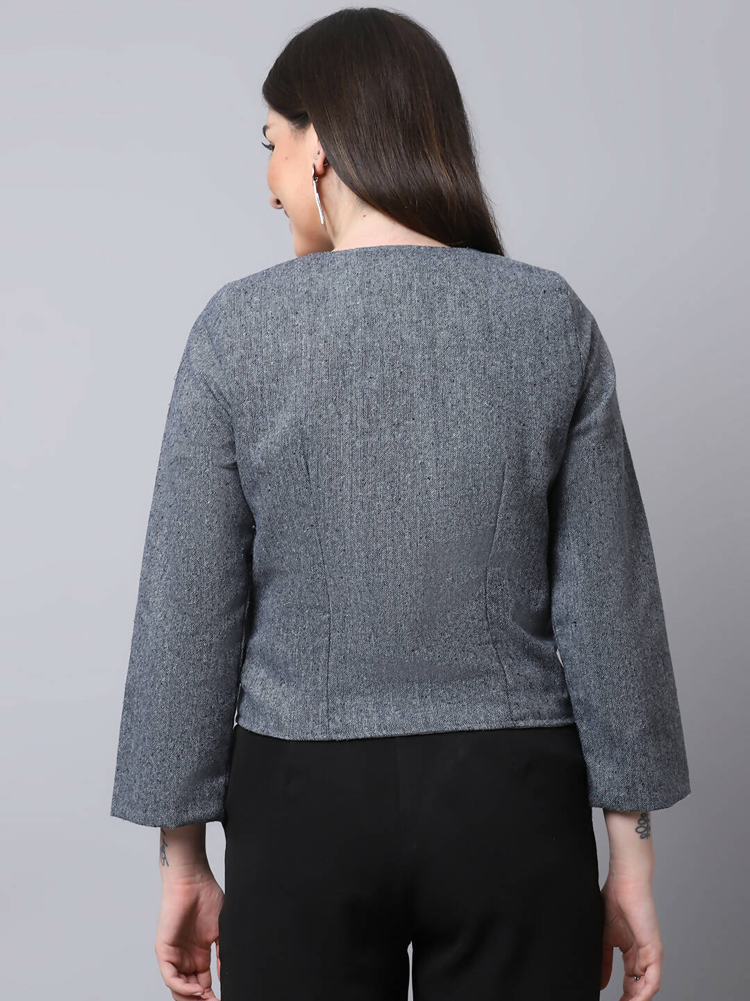 Even Apparels Grey Pure Wool Open Front Statement Jacket