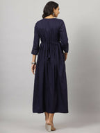 Juniper Women's Navy Festive Printed Flared Dress - Distacart