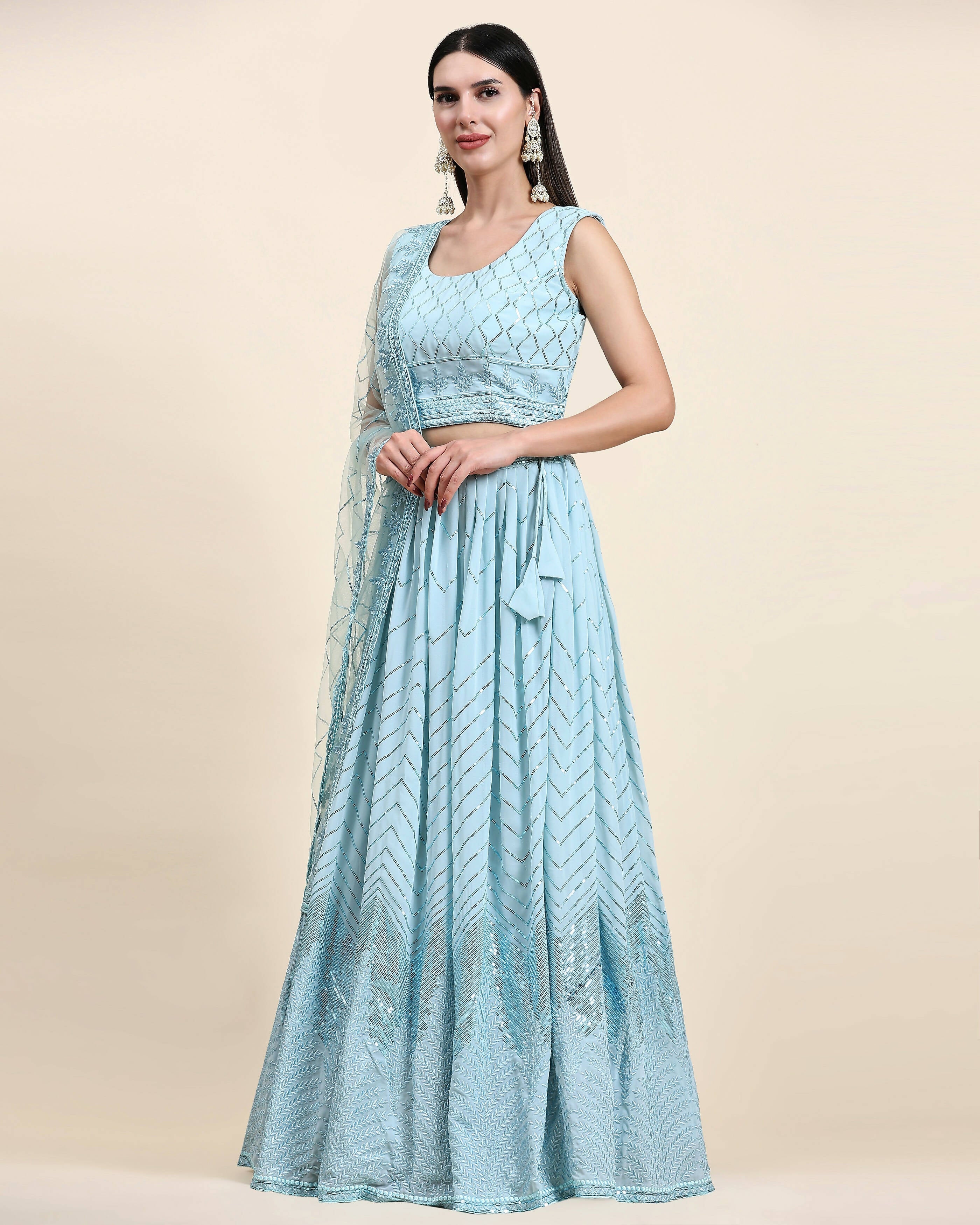 Blue Pure Viscose Georgette Sequence Embroidery work Lehenga Choli with Dupatta - Aakriti