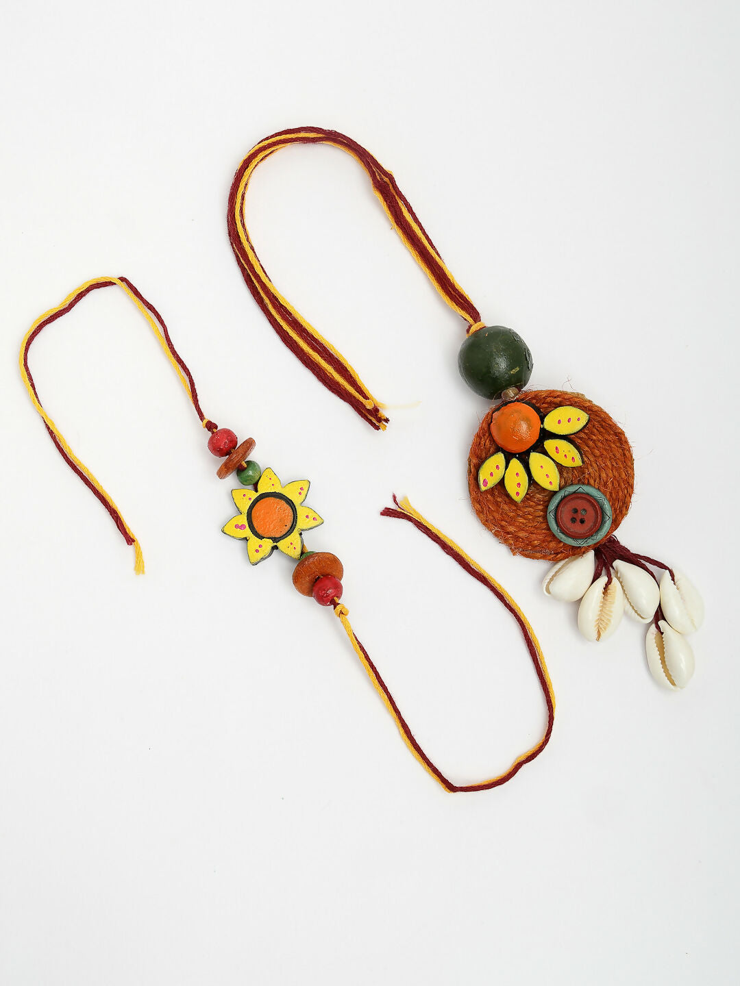 NVR Women & Men Set of 2 Multicolor Sea Shell Handcrafted Bhaiya Bhabhi Rakhi With Roli Chawal & Chocolate - Distacart
