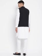 Even Apparels Black Pure Cotton White Kurta Sets With Eid Insignia Jackets PW668-CHA - Distacart