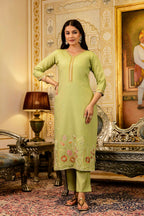 The52 Lemons Women's Beautiful Viscose Shimmer Fabric Embroidered Work Straight Kurta Pant and Dupatta Set - Distacart