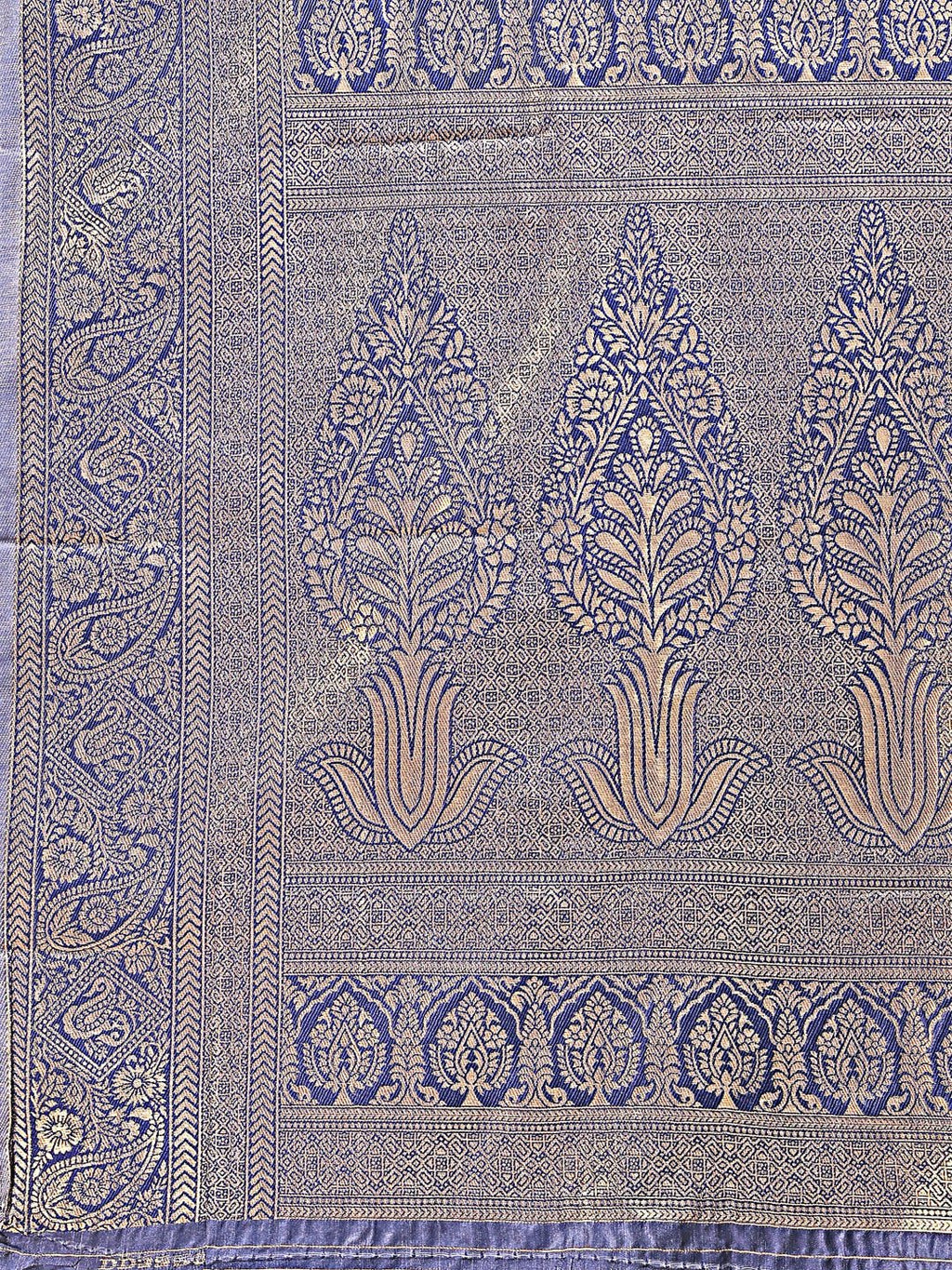 Shree Shyam Fashion Aura Silk Cream Navy Blue Banarasi Silk Saree