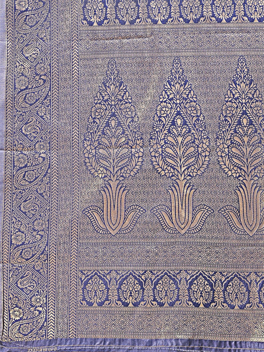 Shree Shyam Fashion Aura Silk Cream Navy Blue Banarasi Silk Saree