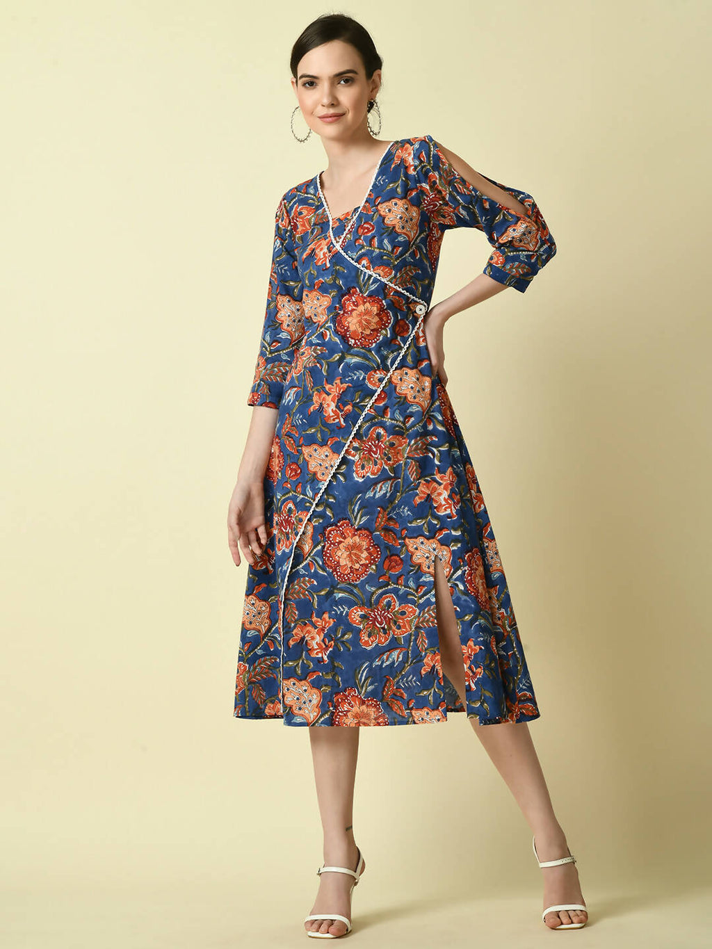 Myshka Women's Blue Floral Printed A-Line Dress - Distacart