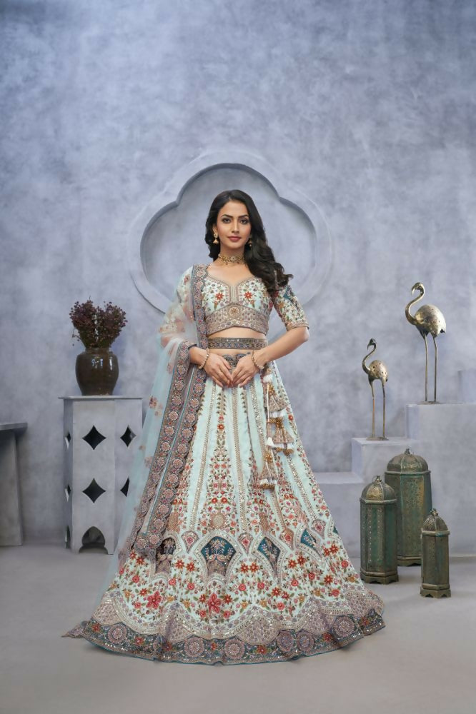 Kesar Fab Blue Silk Embroidered Lehenga
