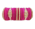Designer Pink Color Silk Threaded Bangles Set Of 2