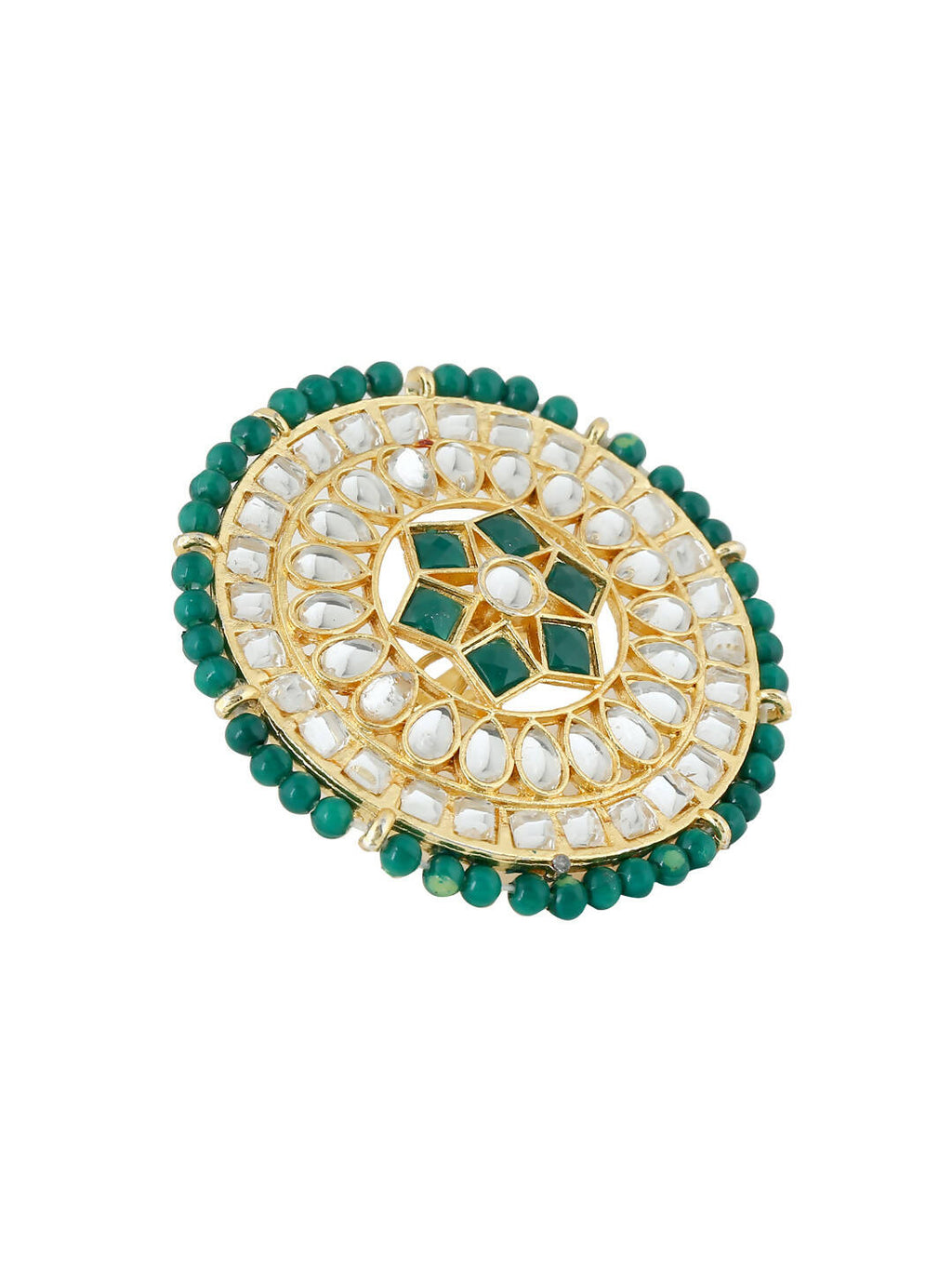 NVR Women's Traditional Ethnic Kundan Meenakari Gold-Polished Ajustable Finger Ring