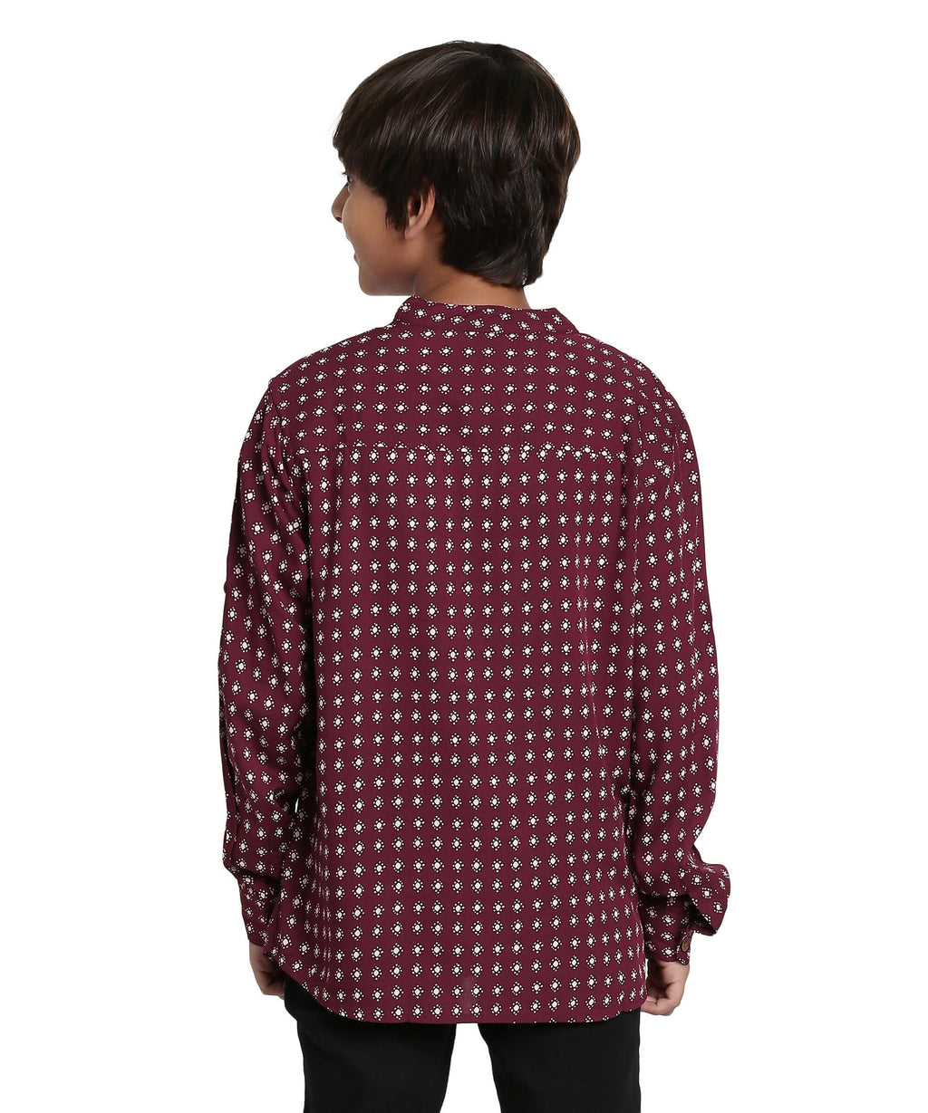 Manet Boys Full Sleeves Dot Printed Ethnic Shirt - Maroon