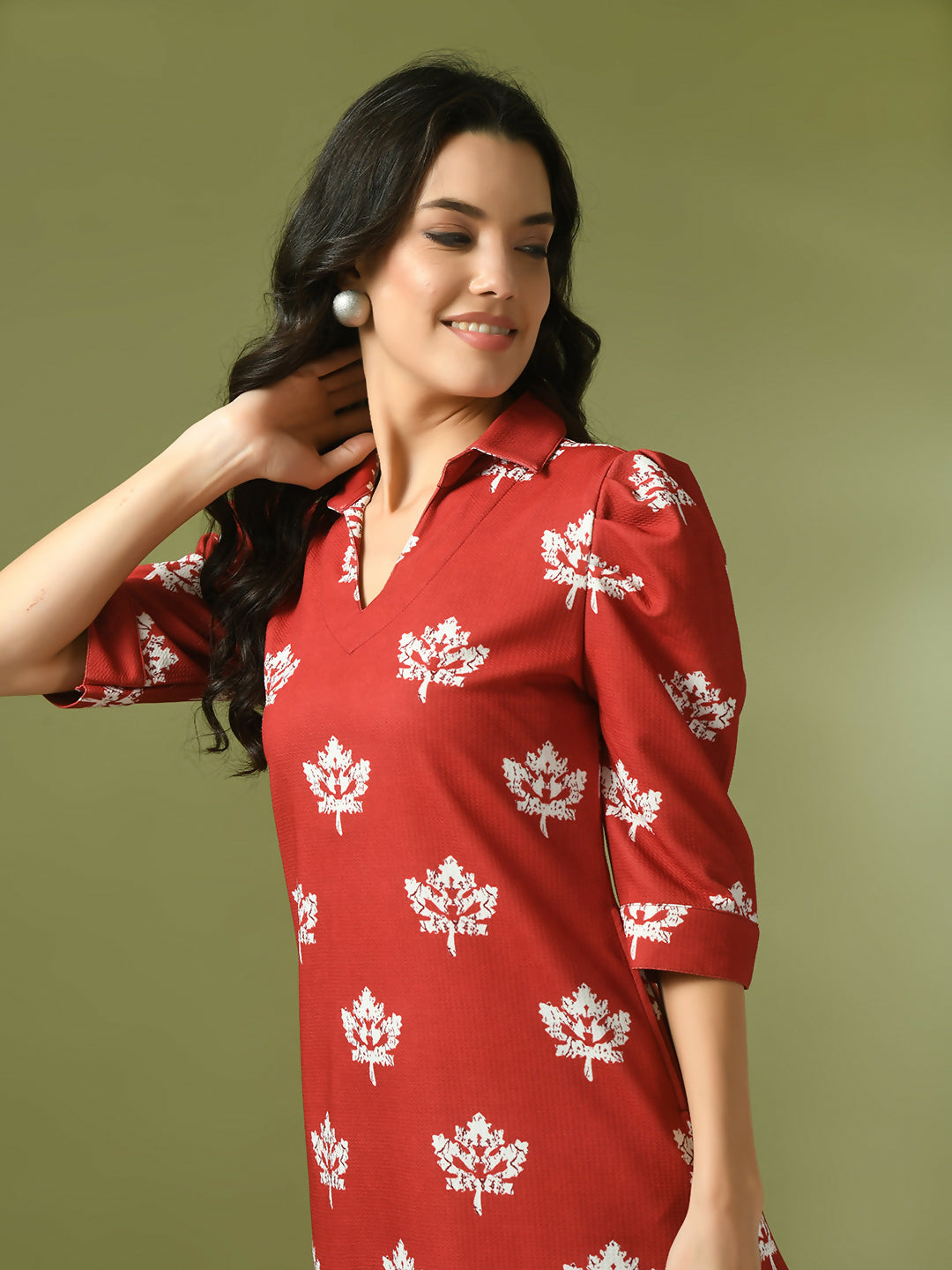 Myshka Women's Rust Printed Shirt Collar Fit and Flare Party Dress - Distacart
