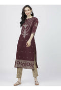 Cheera Embellished Daily Wear Cotton Blend Kurta - Dark Brown
