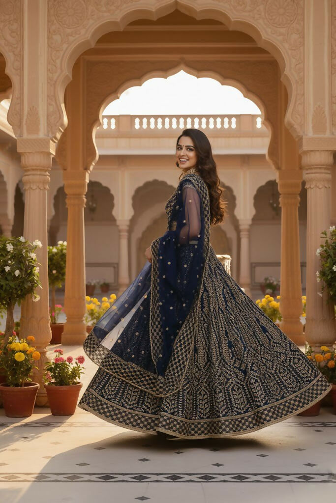 Lehenga Mart Designer Indian Wedding Lehenga Choli-Blue - Distacart