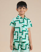 Snakes and Ladders Boys Green Table Print Shirt from Siblings Collection