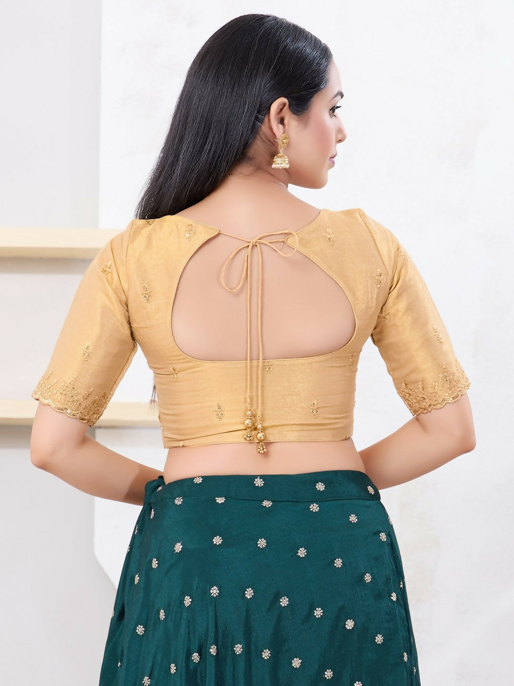 Joban Fashion Gold Shimmer Elbow Sleeveless Front Open Blouse