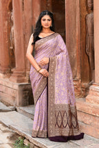 Joban Fashion Nude Pink Crepe Chiffon Pure Handloom Banarasi Silk Saree