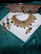 Kundan Choker with Matching Earrings & Maang Tikka Jewellery Set (Gold) - Ruby Raang