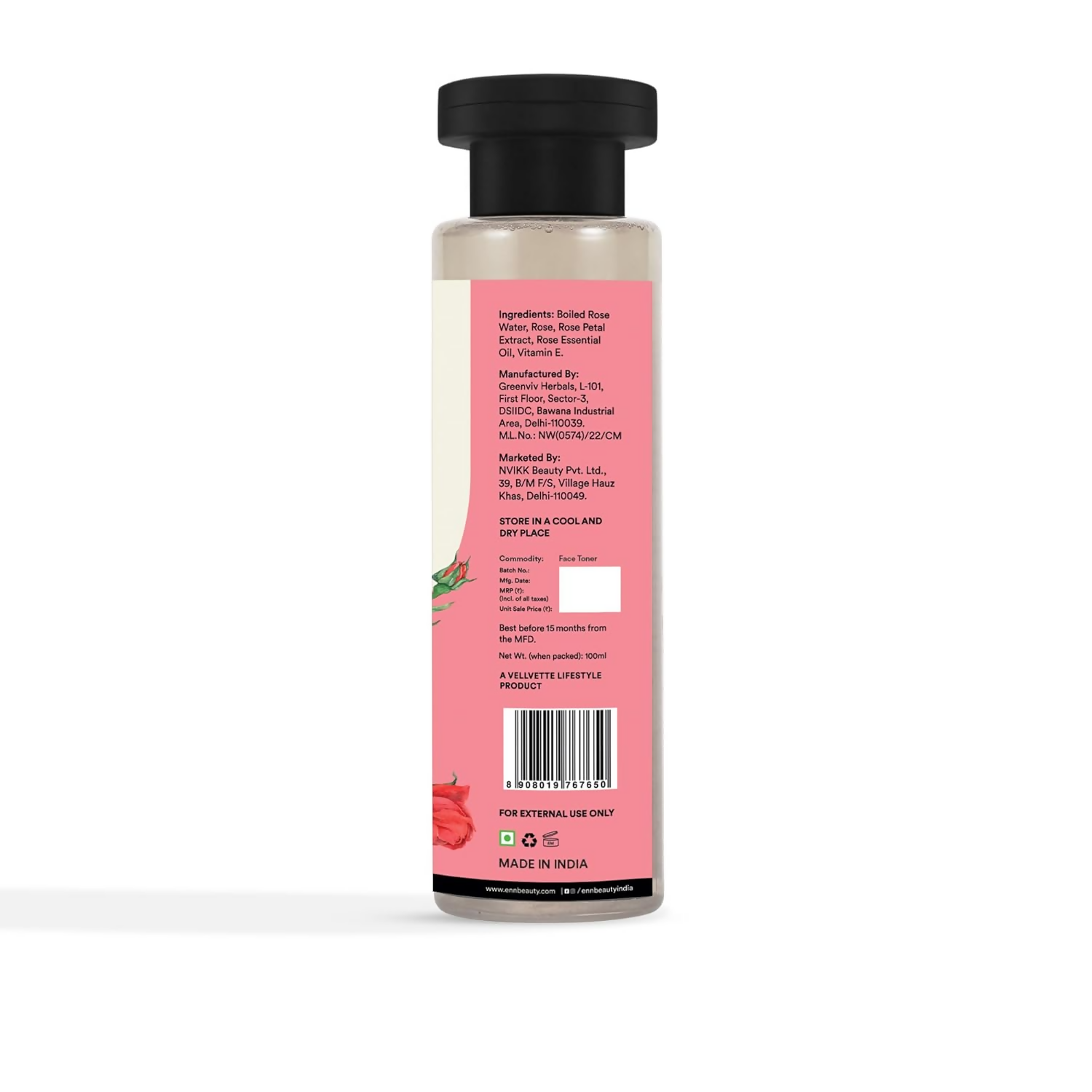 Enn Rose Water Soothing Face Toner With Natural Rose & Vitamin E For Pore Tightening
