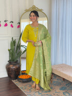 The52 Women's Beautiful Chanderi Viscose Embroidered Straight Kurta with Pant And Dupatta Set - Distacart