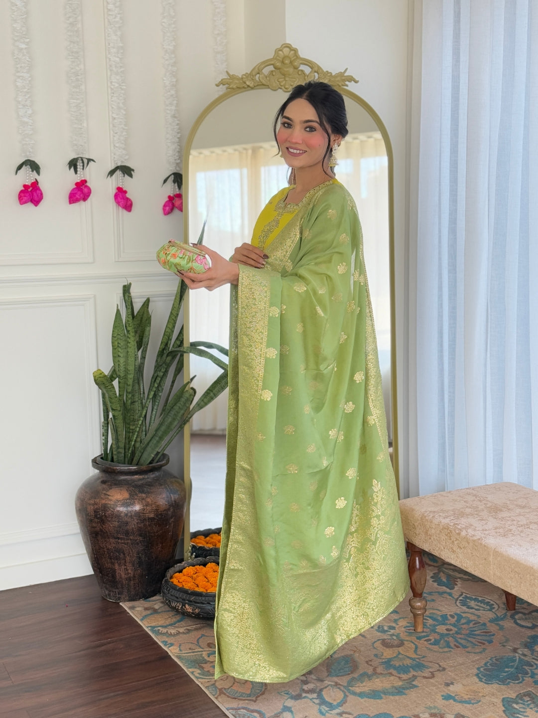 The52 Women's Beautiful Chanderi Viscose Embroidered Straight Kurta with Pant And Dupatta Set - Distacart