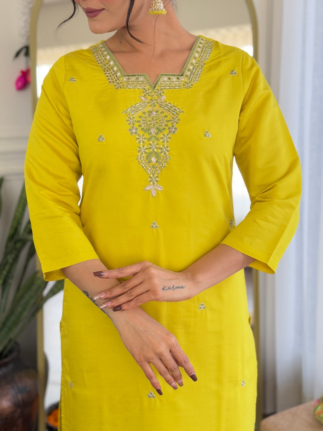 The52 Women's Beautiful Chanderi Viscose Embroidered Straight Kurta with Pant And Dupatta Set - Distacart