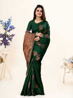 Vedant Vastram Litchi Silk Designer Banarasi Saree - Bottle Green