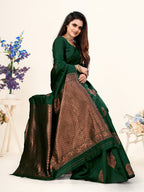 Vedant Vastram Litchi Silk Designer Banarasi Saree - Bottle Green