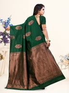 Vedant Vastram Litchi Silk Designer Banarasi Saree - Bottle Green
