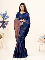 Vedant Vastram Litchi Silk Designer Banarasi Saree - Navy - Distacart