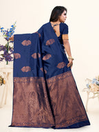 Vedant Vastram Litchi Silk Designer Banarasi Saree - Navy - Distacart