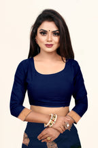 Vedant Vastram Litchi Silk Designer Banarasi Saree - Navy - Distacart
