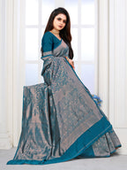 Vedant Vastram Litchi Silk Designer Banarasi Saree - Rama - Distacart