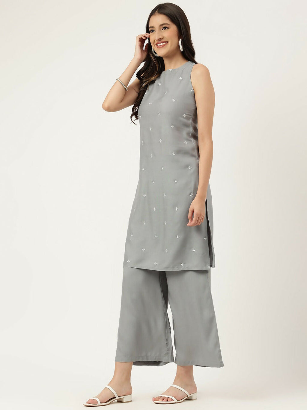 Joban Fashion Grey Rayon and Embroidered Work Straight Kurta Bottom Set