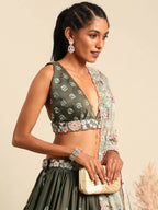 House of Panchhi Olive Chinon Sequins embroidery Lehenga choli & Dupatta