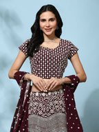 Brown Georgette Thread Embroidered Lehenga Choli with Dupatta - Tanya