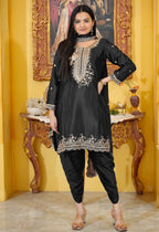 Lehenga Mart Designer Chinon Dhoti Suit With Sequence Embroidered Work - Black