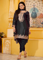 Lehenga Mart Designer Chinon Dhoti Suit With Sequence Embroidered Work - Black