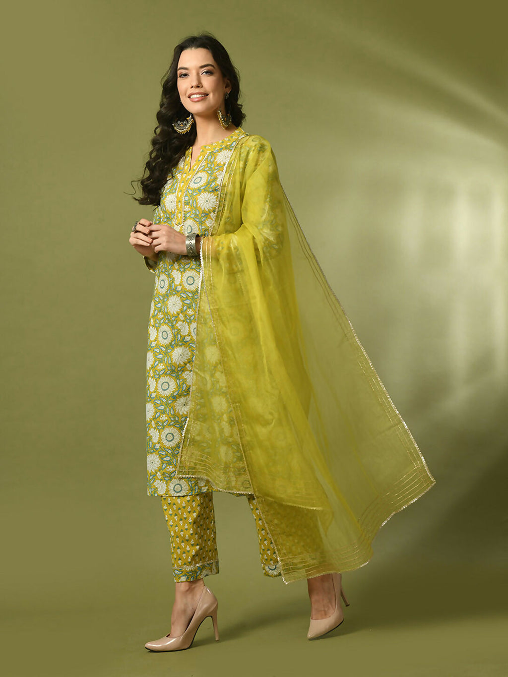 Myshka Women's Multi Printed Cotton Straight Party Kurta Set With Dupatta