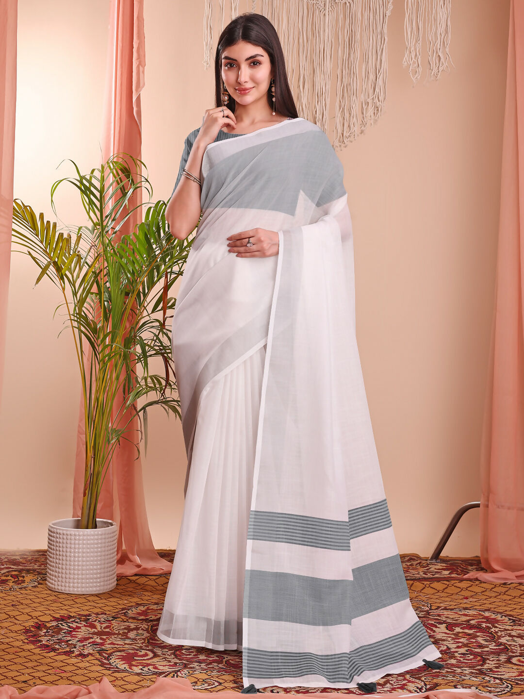 Shree Shyam Fashion The White Loom White Linen Cotton Saree