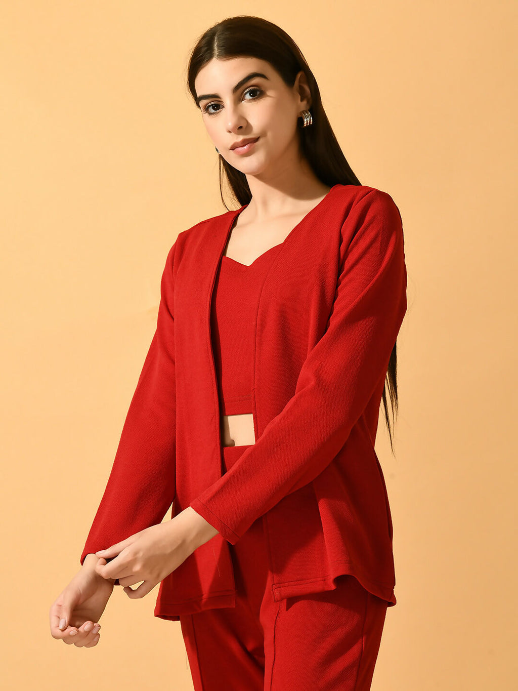 Myshka Women's Red Solid Solid Jacket