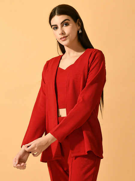 Myshka Women's Red Solid Solid Jacket