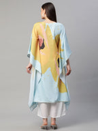 Ahalyaa Women Yellow Crepe Digital Printed Kaftan Kurta with Palazzos - Distacart