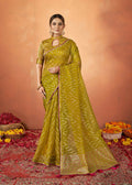 Green Organza Silk Woven Design Saree With Unstitched Blouse Piece - Norita Royal Pradha