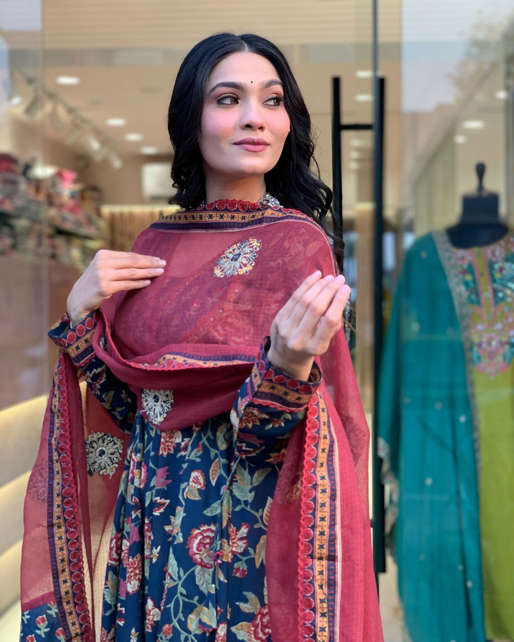 The52 Women's Beautiful Cotton Fabric Printed Work Flared Kurta Palazzo and Dupatta Set - Distacart