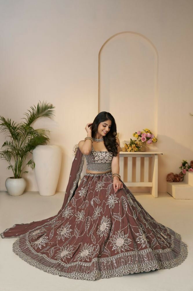 Kesar Fab Dark-Onion-Pink Silk Embroidered Lehenga